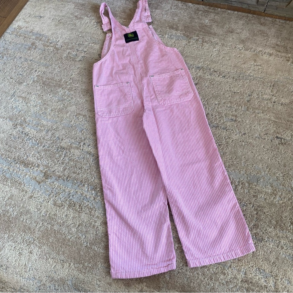 John Deere Classic Pink Railroad Striped Overalls Pinstriped 100% Cotton: 6X - Picture 6 of 8